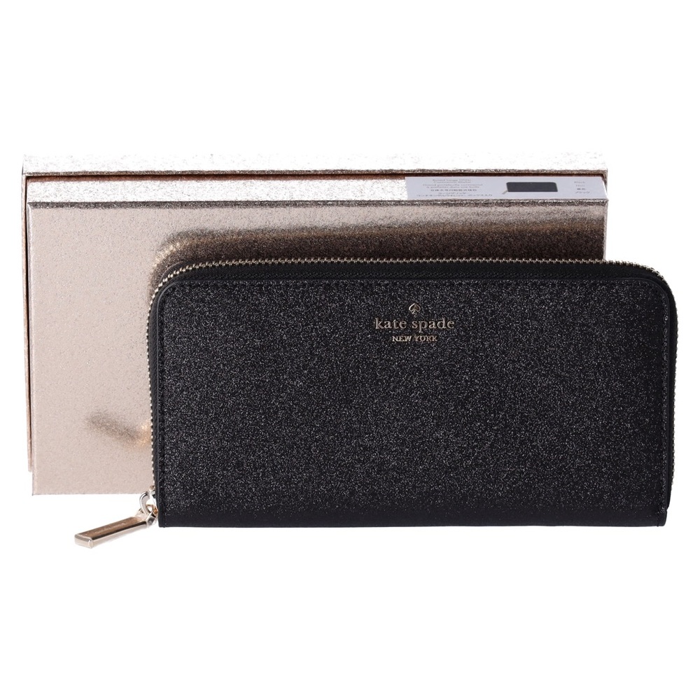 NWT Kate Spade Black Glitter Fabric Large Continental Wallet